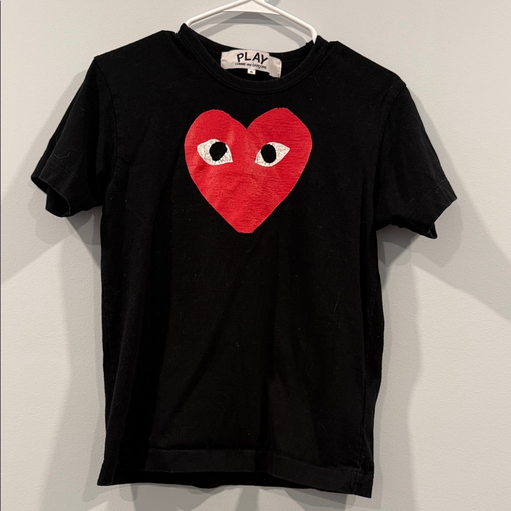 AUTHENTIC Comme des Garcons Black Tee with Red Heart Motif